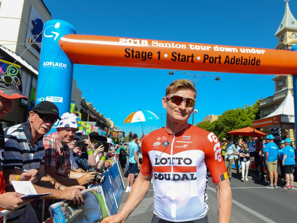 German rider Andre Greipel from Lotto Soudal before the first stage. Picture: Brenton Edwards/AFP Photo