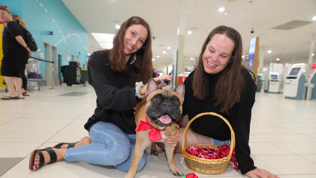 Brianna Jade Brant, 23, from Helensvale and Rikki-Lee Clark, 22, from Oxenford fell in love with Ranji. Picture: Glenn Hampson