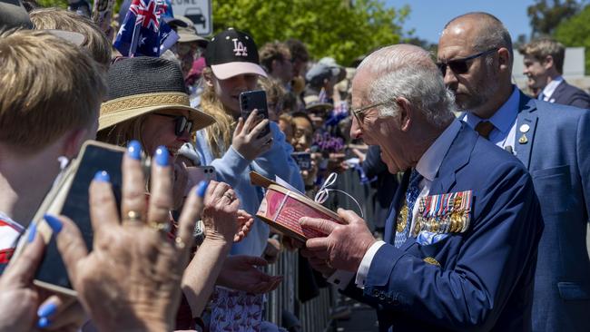 The King meets with Australians outside the Memorial. Picture: Gary Ramage