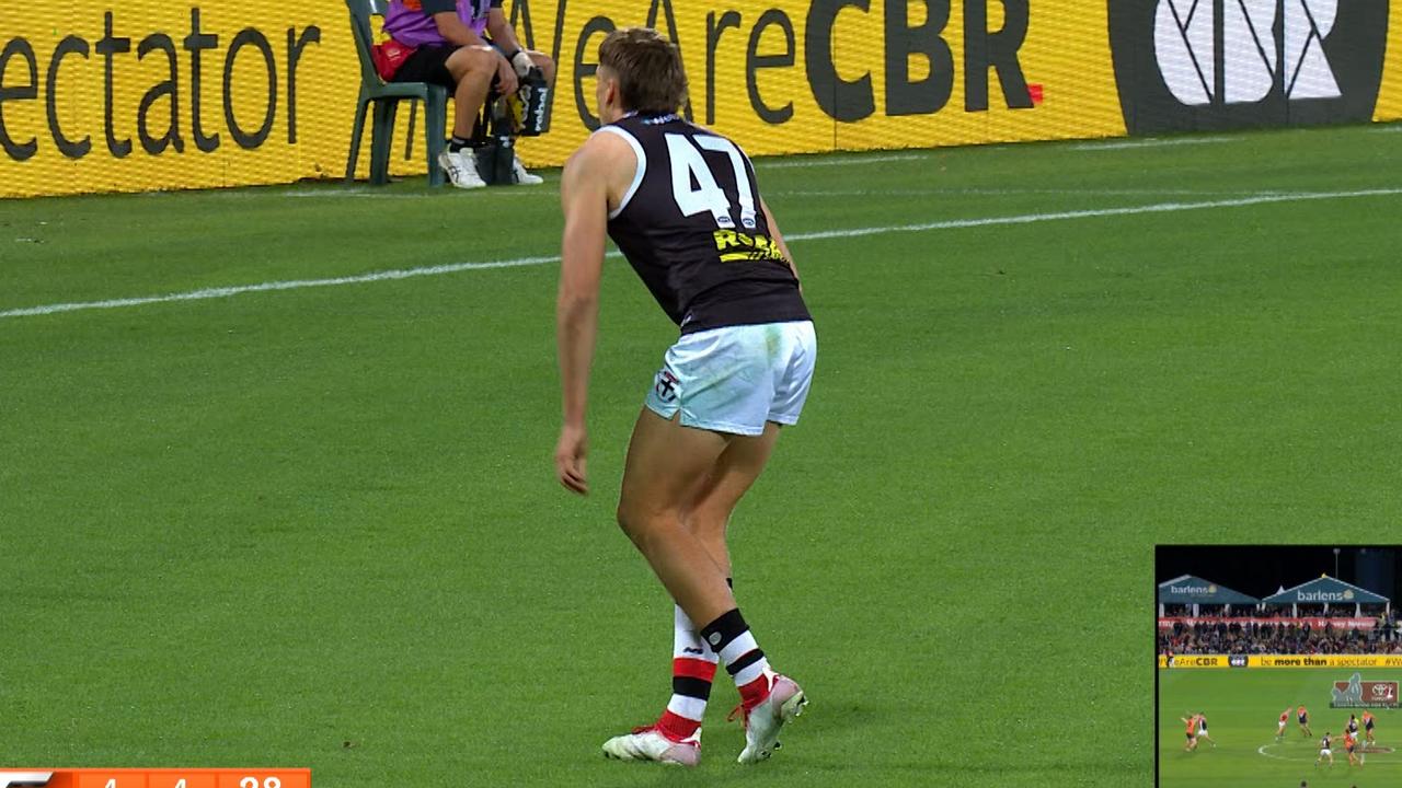The moment of heartbreak for St Kilda's Jack Hayes.