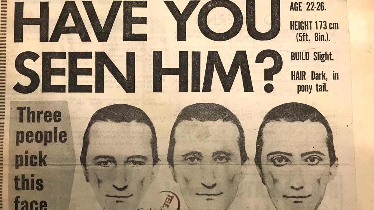 A newspaper clipping from 1976 showing confits of a suspect witnesses had identified.