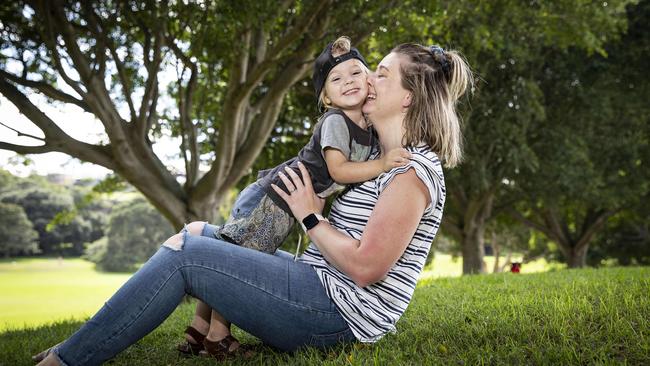 Kristal Sawyer and her son Kai, 2, whose scheduled heart surgery at 15 months was cancelled four times at the Children’s Hospital at Westmead. Picture: John Feder