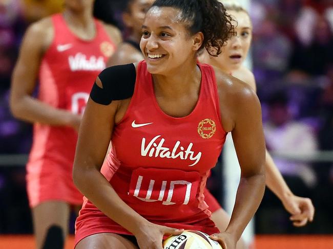 CAPE TOWN, SOUTH AFRICA - AUGUST 01: Imogen Allison of England during the Netball World Cup 2023, Pool F match between Fiji and England at Cape Town International Convention Centre Court 1 on August 01, 2023 in Cape Town, South Africa. (Photo by Ashley Vlotman/Gallo Images/Netball World Cup 2023)