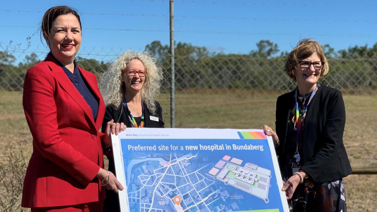 Premier Annastacia Palaszczuk, WBHHS board chair Peta Jamieson and chief executive Deborah Carroll at the preferred site for the new Bundaberg Hospital last year.