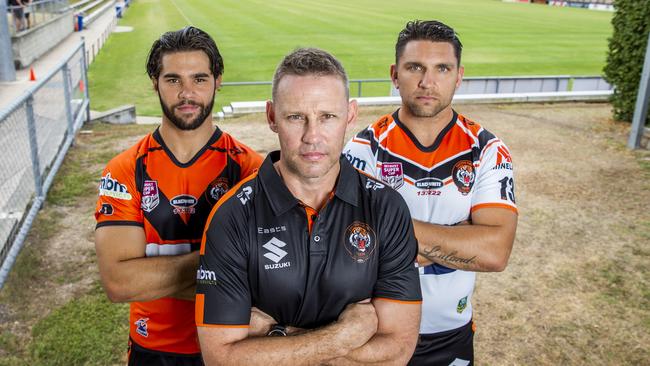 Brett Greinke, Scott Sipple and Jake Foster from Easts Tigers. Picture: AAP Image