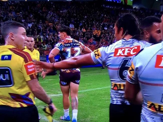 Jarome Luai appears to shove touch judge