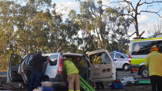 Fire crews were called to Warwick-Killarney road and East St to removed two trapped drivers in a car at 4.25pm.