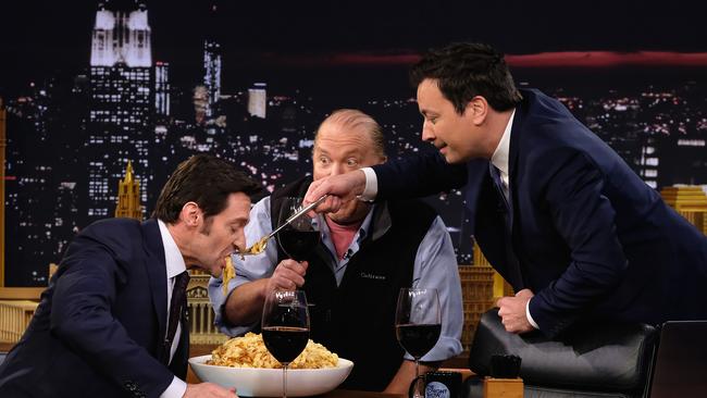 Jackman celebrates the end of his diet with a giant bowl of pasta.