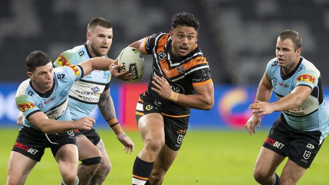 David Nofoaluma is among the Wests Tigers players sent for a COVID-19 test