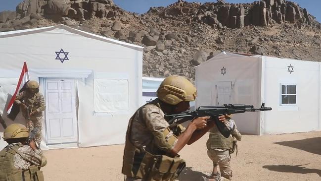 Houthi-issued video showed its fighters training near the Yemen-Saudi border last weekend. Picture: EPA/The Times