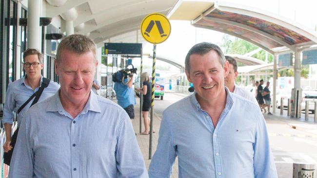                         <s1>Minister Michael Gunner is greeted by Paul Kirby MLA as he arrives at Darwin Airport after sacking three Labor members of parliament from Caucus</s1>                        <ld pattern=" "/>                        <source>. Picture: </source> Glenn Campbell