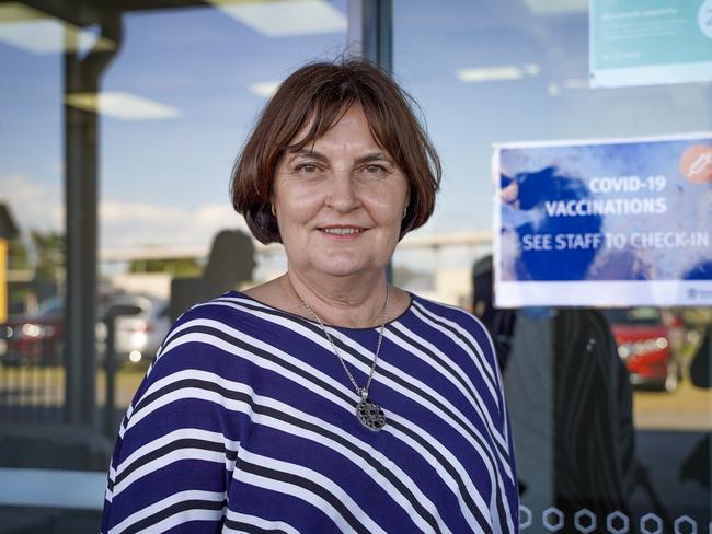 Mackay MP Julieanne Gilbert at the new Mackay Covid-19 vaccination hub at the Mackay Showgrounds Pavilion 500 building. Picture: Heidi Petith