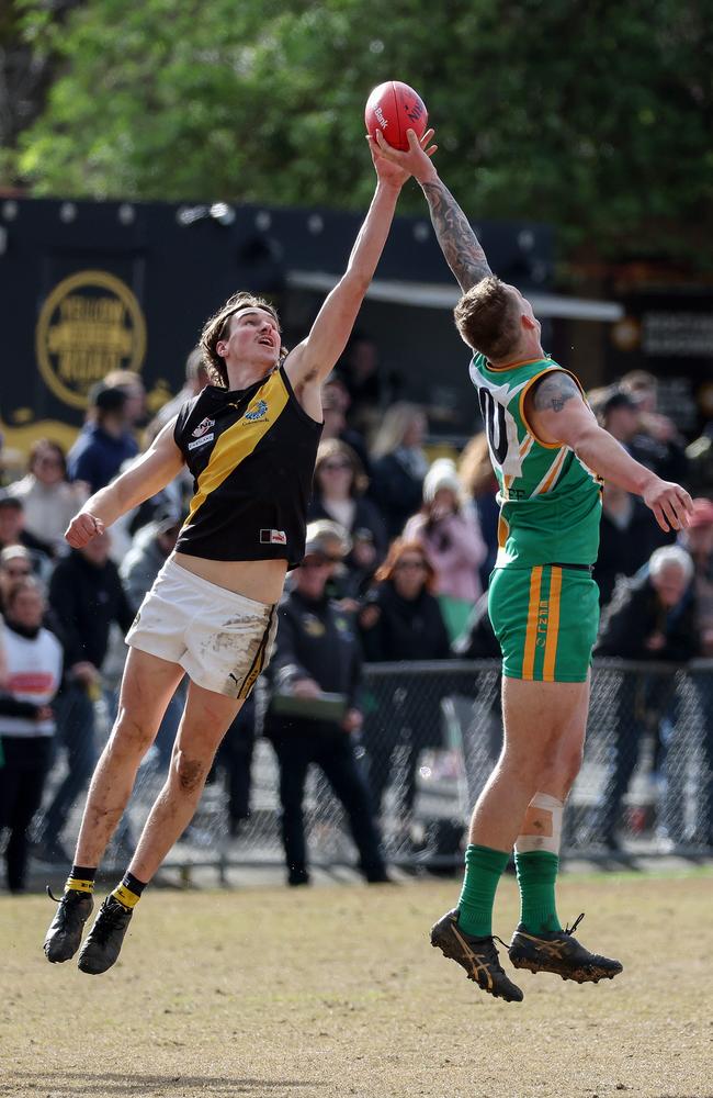 Ryley Monkhorst (right) in action for Mooroolbark. Picture: George Salpigtidis