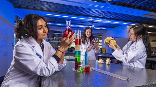 Secondary school students in the lab at Monash Science School. Picture: Jake Nowakowski