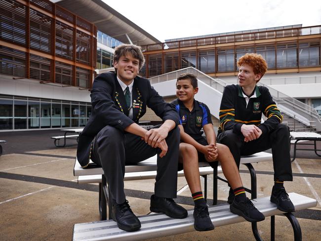 St Augustine’s College students Jayden Kirby, Phillip Hall and Sam Hildebrandt. Picture: Sam Ruttyn