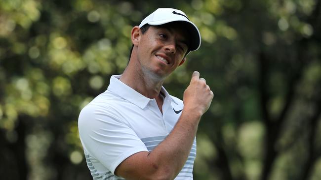 Rory McIlroy of Northern Ireland reacts on the on the 18th hole during the first round of the World Golf Championships Mexico Championship.