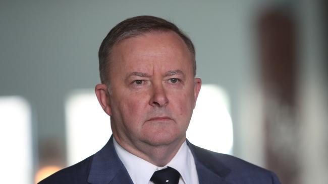 Opposition Leader Anthony Albanese speaking at a doorstop at Parliament House in Canberra. Picture Kym Smith