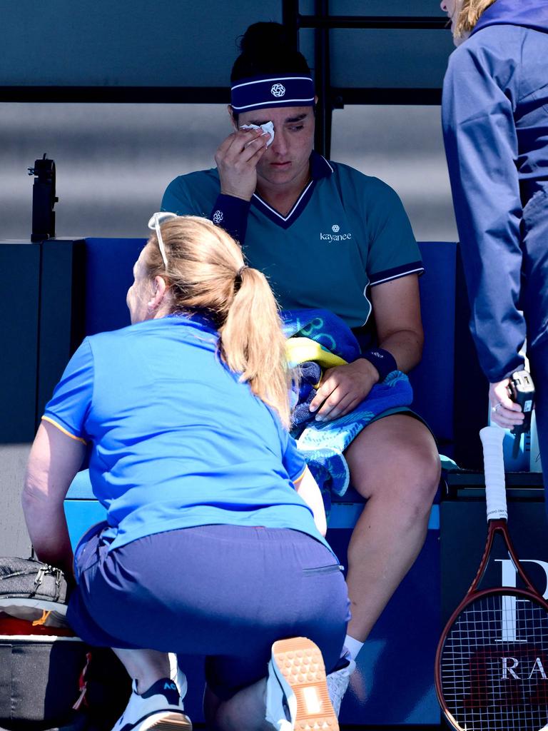 Jabeur was seen multiple times during her match. (Photo by Yuichi YAMAZAKI / AFP)