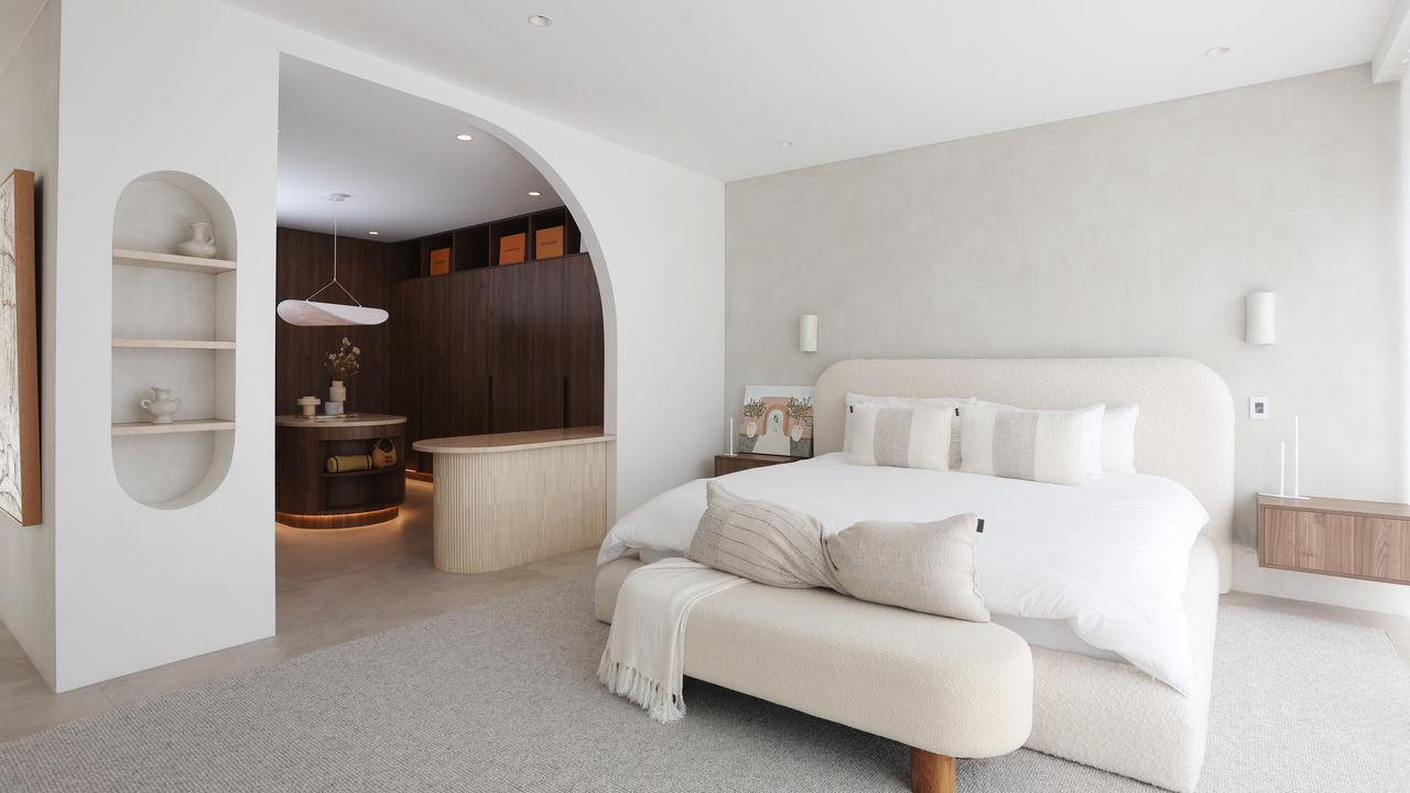 Inside the master bedroom of Thessy and Georgio Batsinilas’ home in Holland Park West. Photo: Tara Croser.