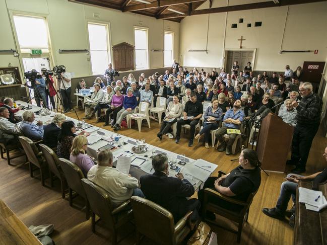 The packed meeting of the Central Highlands Council at the Bothwell Town Hall for the vote on the Lake Malbena development. Picture: EDDIE SAFARIK