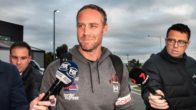 Essendon coach Ben Rutten confronts the media this week. Picture: Tony Gough