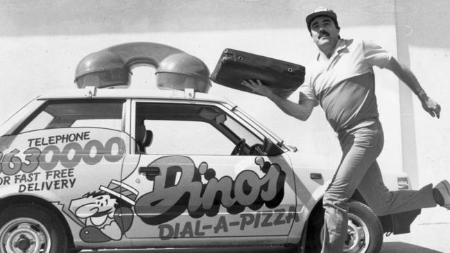 Dial-A-Dino’s founder Richard Wescombe in front of one of the company’s famous delivery cars in 1985.