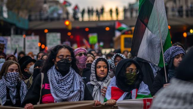 Pro-Palestine protestors demonstrate near Columbia University in February. Picture: Alexi J. Rosenfeld/Getty Images/AFP