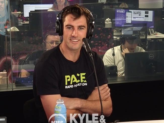 Australian cricket captain Pat Cummins found himself in a tense and awkward on-air situation as he came face-to-face with infamous KIIS FM producer Peter Deppeler. Picture: The Kyle &amp; Jackie O Show