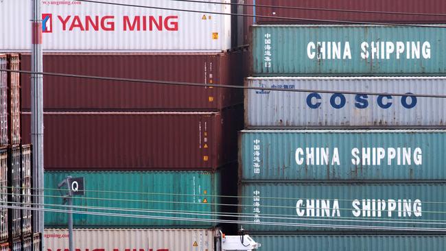 Chinese shipping containers at the port of Los Angeles. Picture: AFP