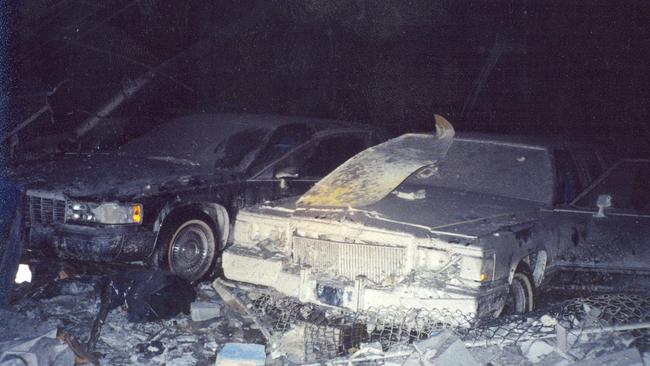 Some of the armoured limousines parked at the former Secret Service New York Field Office that were damaged during the attack. Picture: US Secret Service