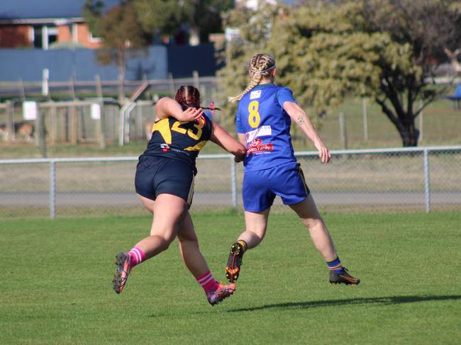 SFLW Community League - Action from Sorell v St Virgils during the annual Pink Sock-Carolyn Birch Memorial Match. Picture: Jake Garland