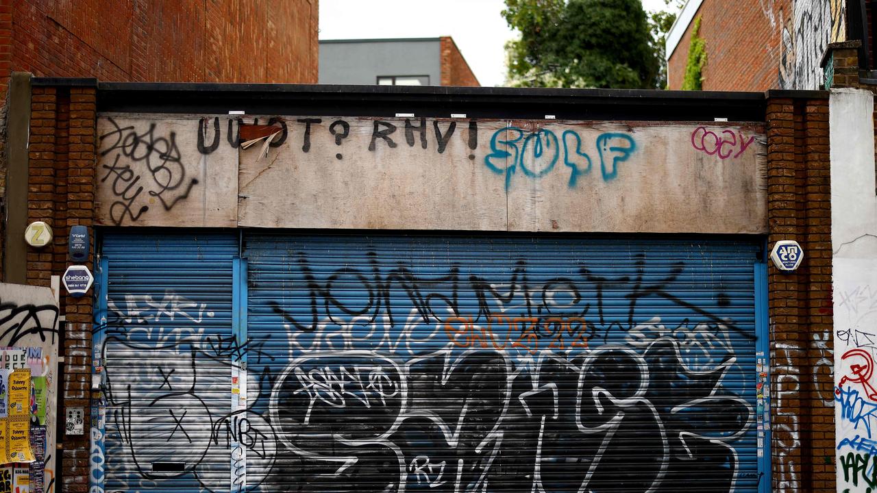 The empty lot where the fourth Banksy artwork: a howling wolf painted on the side of a satellite dish, was stolen. Picture: Henry Nicholls/AFP