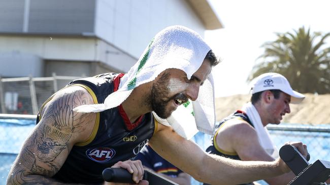 Jordan Gallucci (left) training in the heat this summer. Picture: Sarah Reed