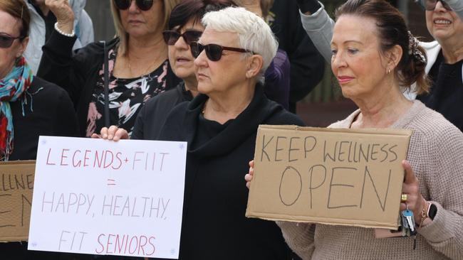 Upset gym users in Mortlake, frustrated that their 'Legends Class' has had to stop, on June 18. Picture: Alexi Demetriadi