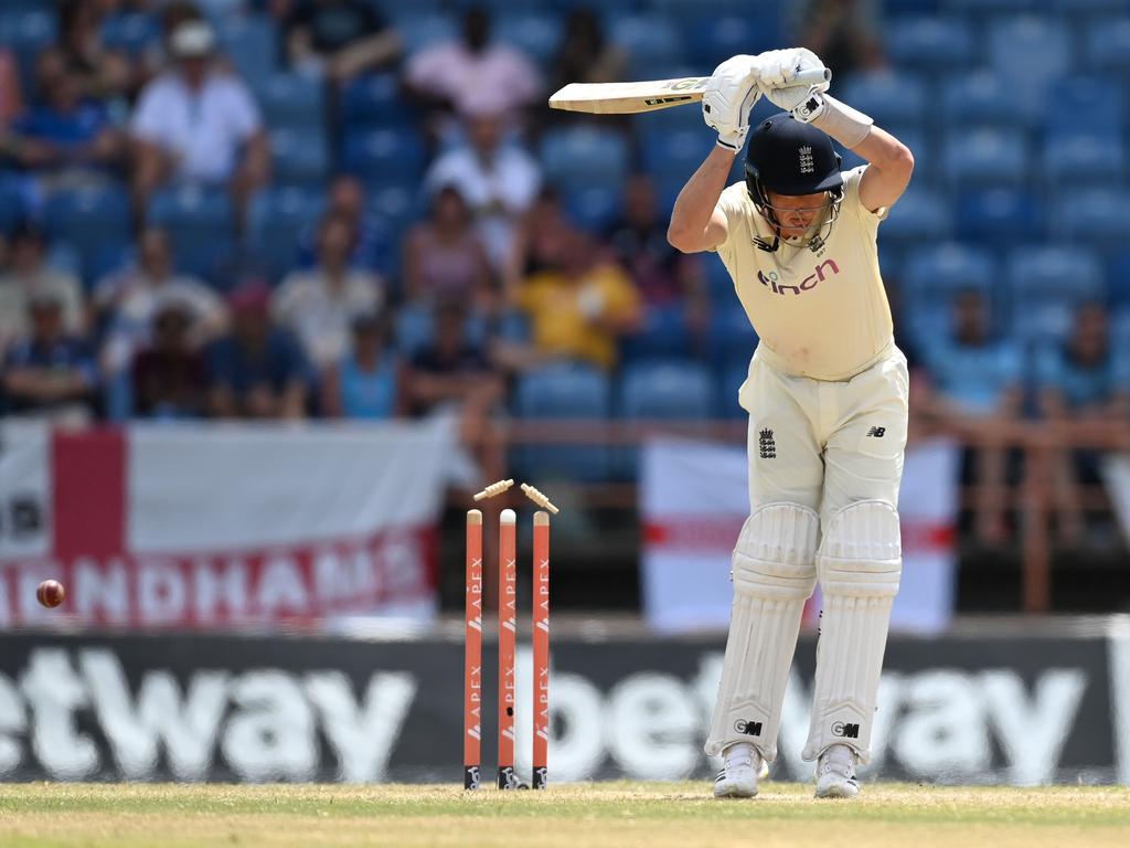 Dan Lawrence was bowled for a six-ball duck as England continued to make hard work of the final Test. Picture: Gareth Copley/Getty Images