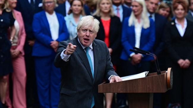 Britain's then prime minister Boris Johnson delivers his final speech outside 10 Downing Street in central London on September 6, 2022. Picture: AFP