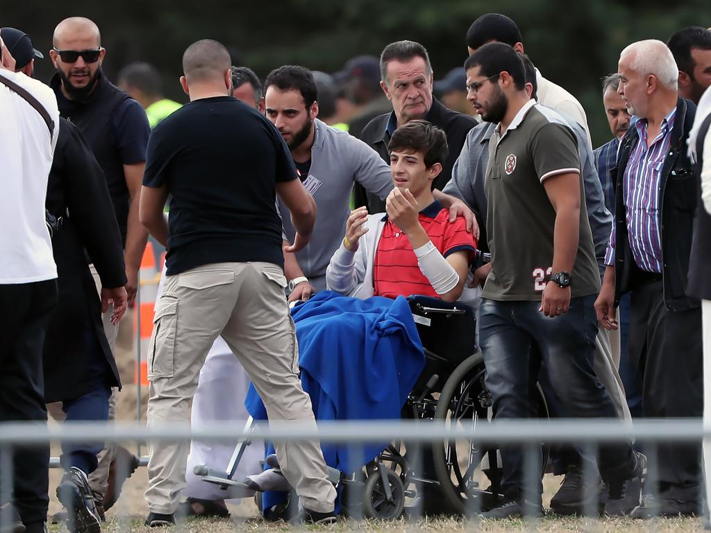 Zaid Mustafa, who was injured in the mosque shooting, attends the burials of his father and brother. Picture: Gary Ramage
