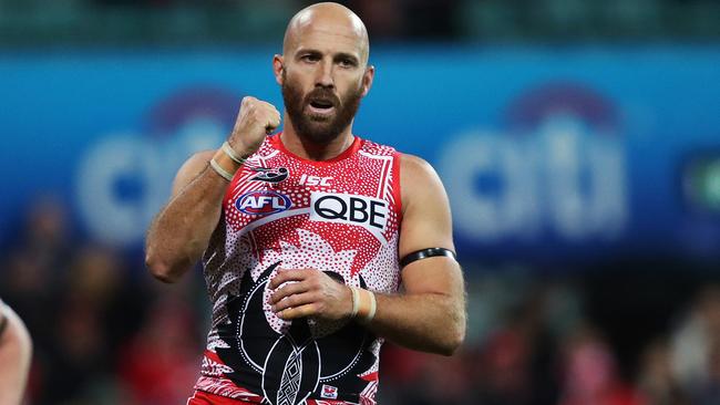 Jarrad McVeigh celebrates a goal. Picture: Phil Hillyard