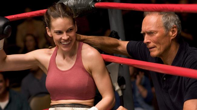 Hilary Swank with Clint Eastwood in film Million Dollar Baby.