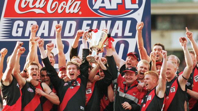 The 2000 Bombers refused to sing the team song until the premiership cup was in their keeping.