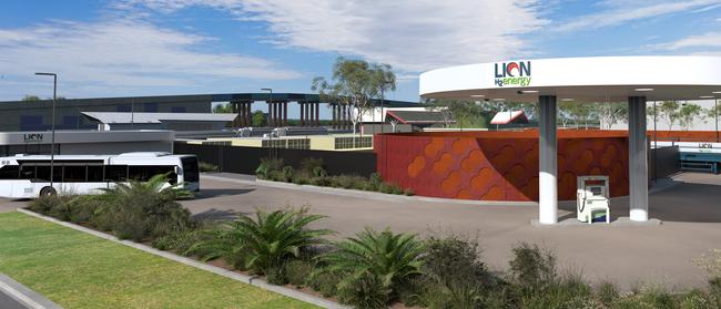 An artist’s impression of the hydrogen fuel station at the Port of Brisbane. Picture: Lion Energy