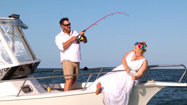 Skye and Peter Carroll at their dream wedding on Kurrimine Beach. Photo: Lauren Beattie