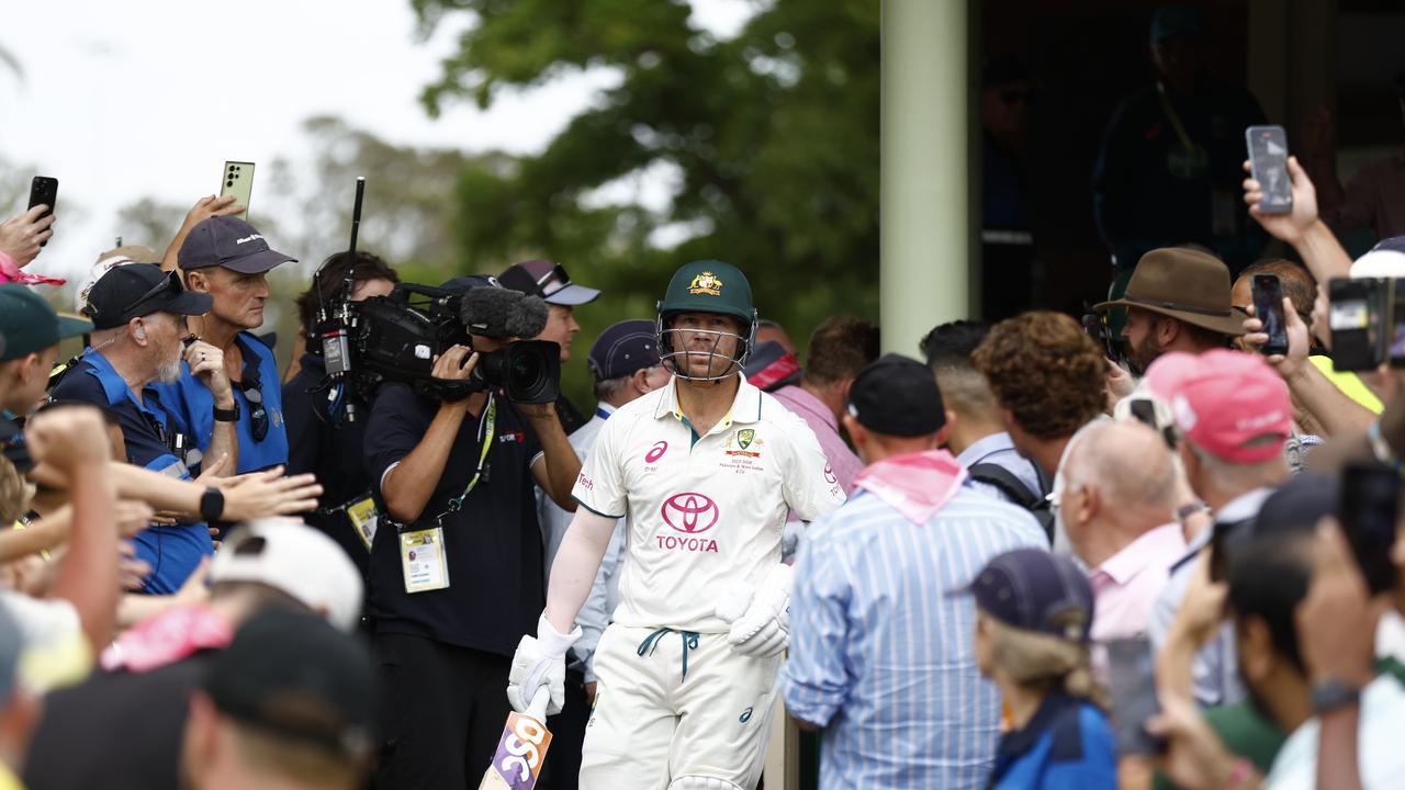 Ready to cash in? David Warner walks out to bat in his final Test. Picture: Getty