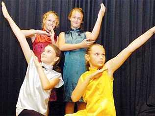 Goonellabah Public School dancers (rear) Meg Harding and Phoebe Rowlandson and (front) Indigo Grame and Jennifer D'Arantes, all 11, practising their performance of Riverboat. Picture: Cathy Adams