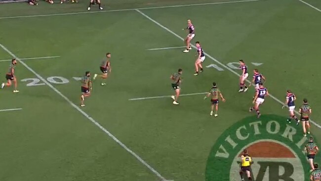 Roosters defenders keep their hips square to allow them to easily slide in defence.