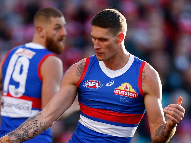 SYDNEY, AUSTRALIA - JULY 28: Rory Lobb of the Bulldogs kicks the ball during the 2024 AFL Round 20 match between the Sydney Swans and the Western Bulldogs at The Sydney Cricket Ground on July 28, 2024 in Sydney, Australia. (Photo by Michael Willson/AFL Photos via Getty Images)