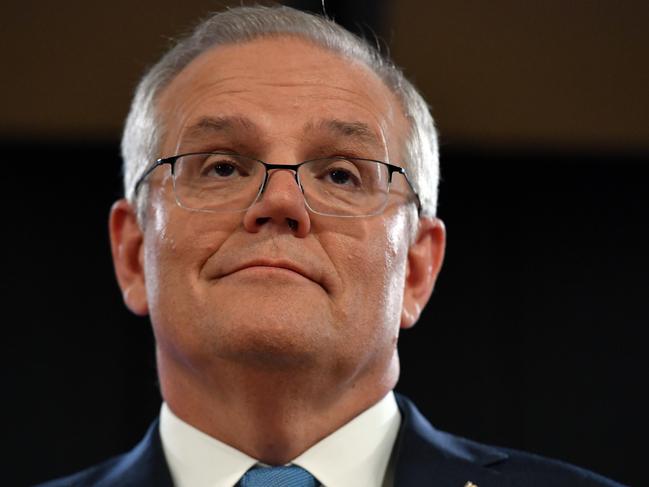 Prime Minister Scott Morrison at the National Press Club in Canberra, Tuesday, February 1, 2022. (AAP Image/Mick Tsikas)