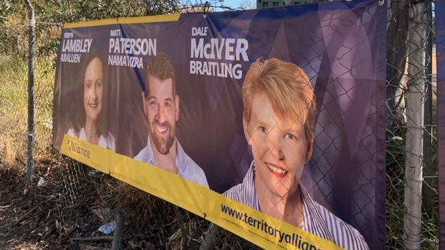 A Territory Alliance banner printed in QLD on display in Alice Springs