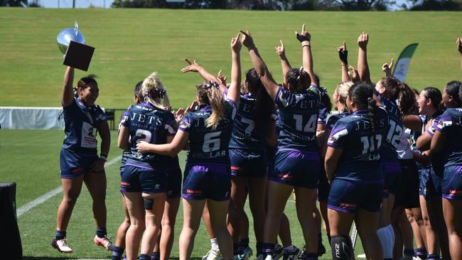 Ipswich SHS celebrate winning the Queensland state final last season. Picture: Eddie Franklin