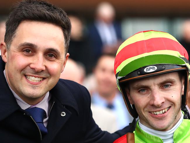 Bowman and jockey Declan Bates after Begood Toya Mother’s victory.